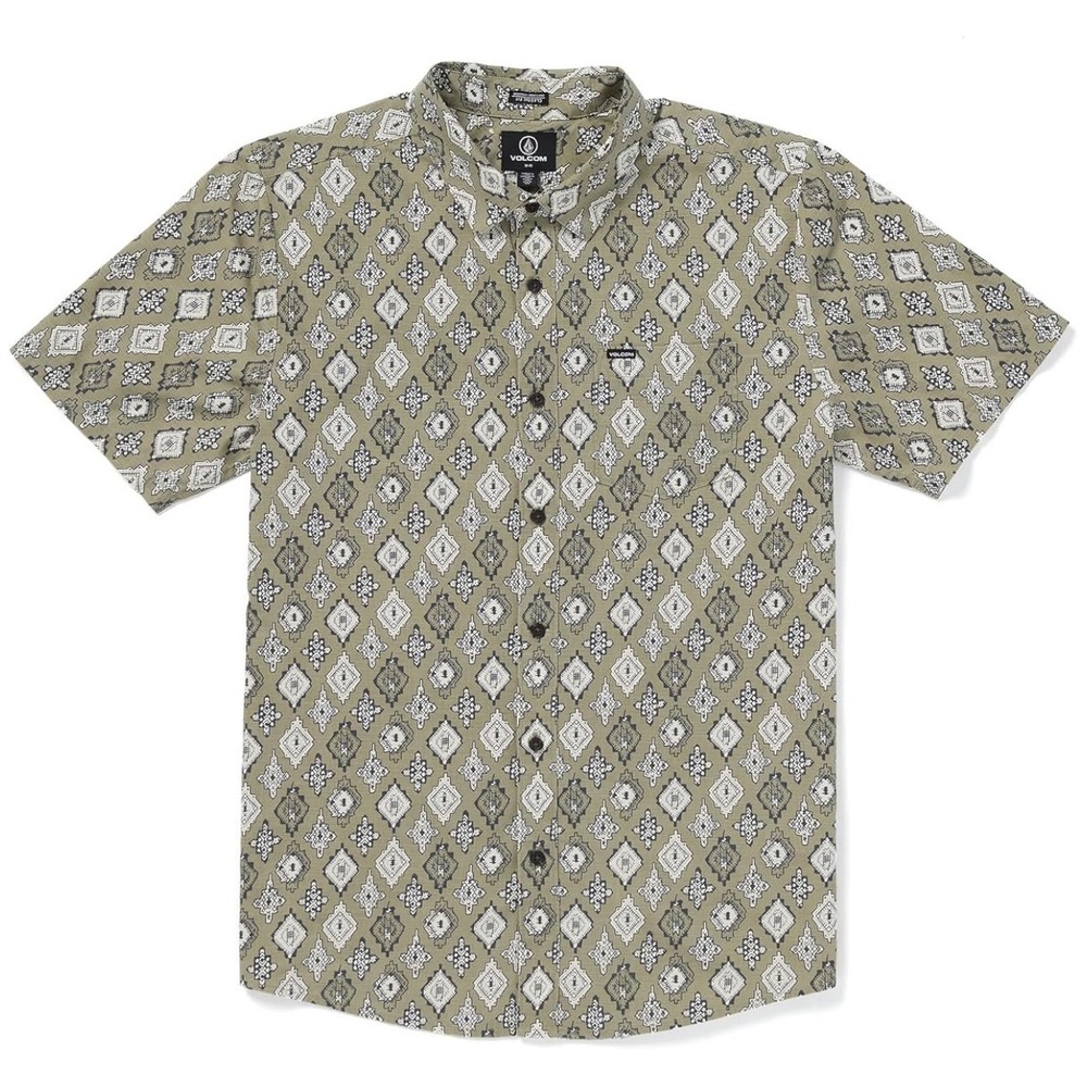 NWT Men's Volcom Scaler Stone Woven Shirt Olive Geo Button Up - Medium